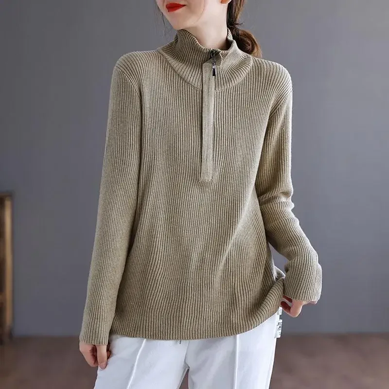 

Women's Sweater Gigh Neck Jerseys Knit Tops for Woman Turtleneck Black Zip-up Pullovers Autumn Winter 2023 Long Sleeve Warm Sale