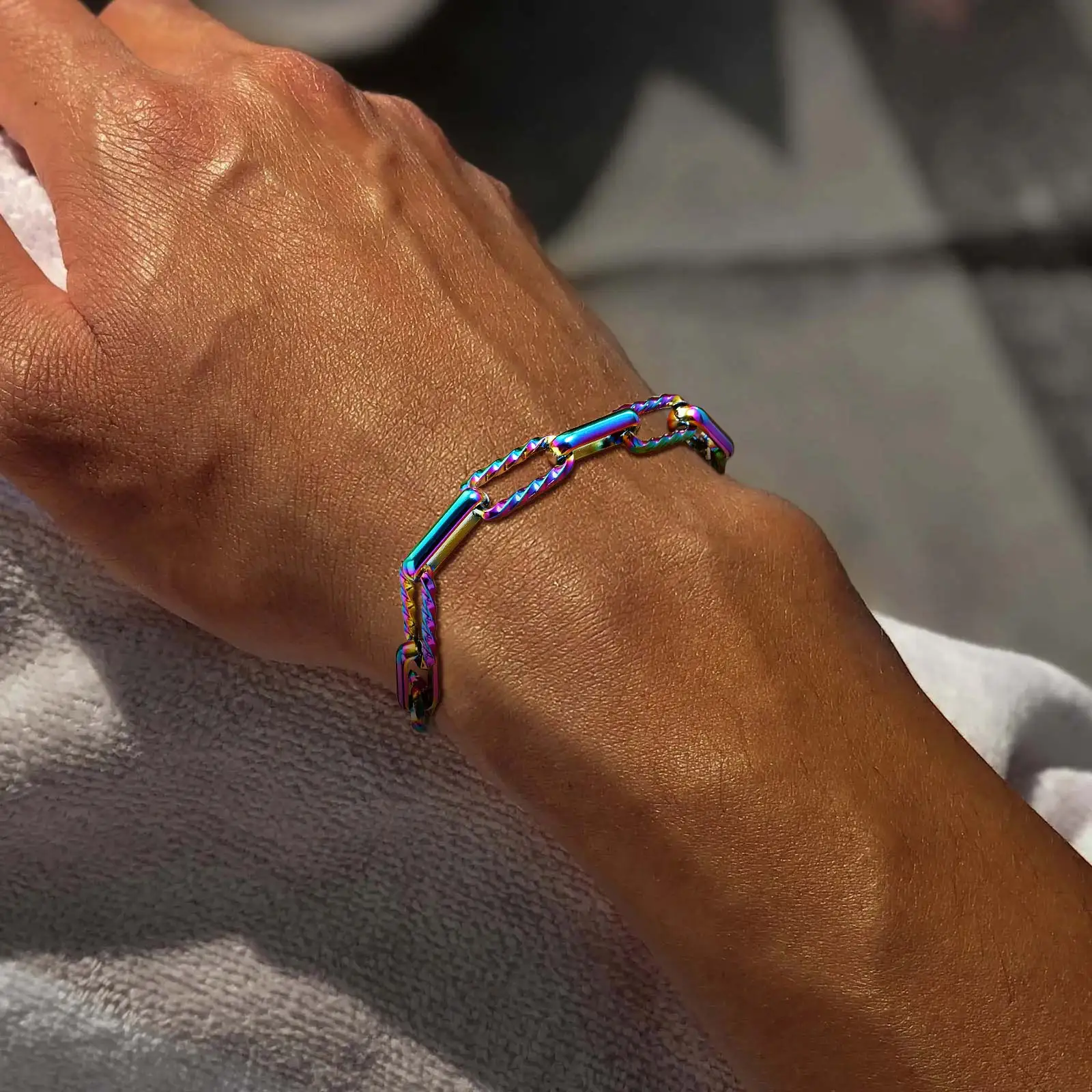 Trendy Men's Chain Bracelet,Stainless Steel Rectangular Chain Wristband,Hip Hop Jewelry Gift