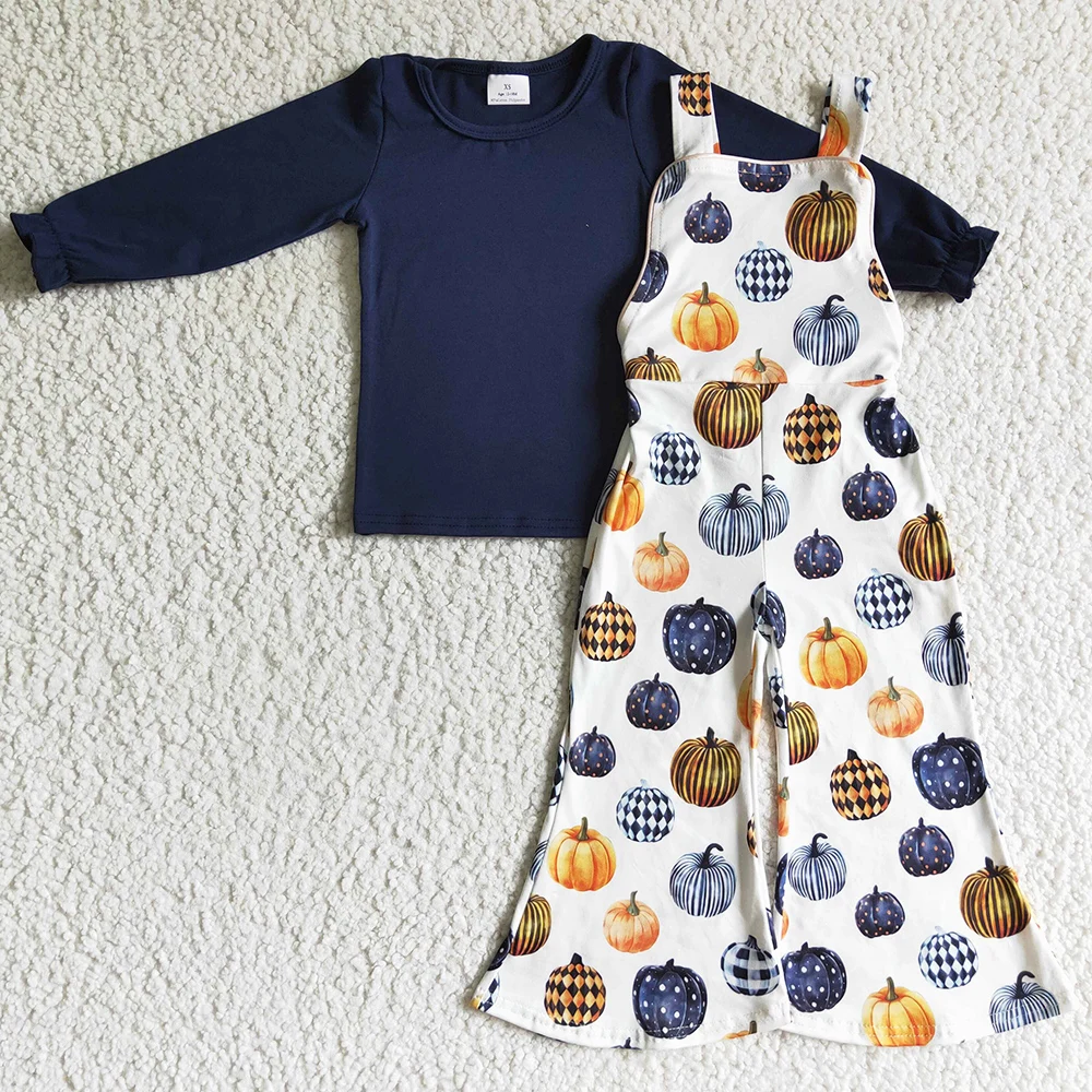 

New Design Baby Girl Clothes Overalls Set Pumpkin Print Boutique Kids Clothes Girls Overalls Outfits Halloween Children Clothing