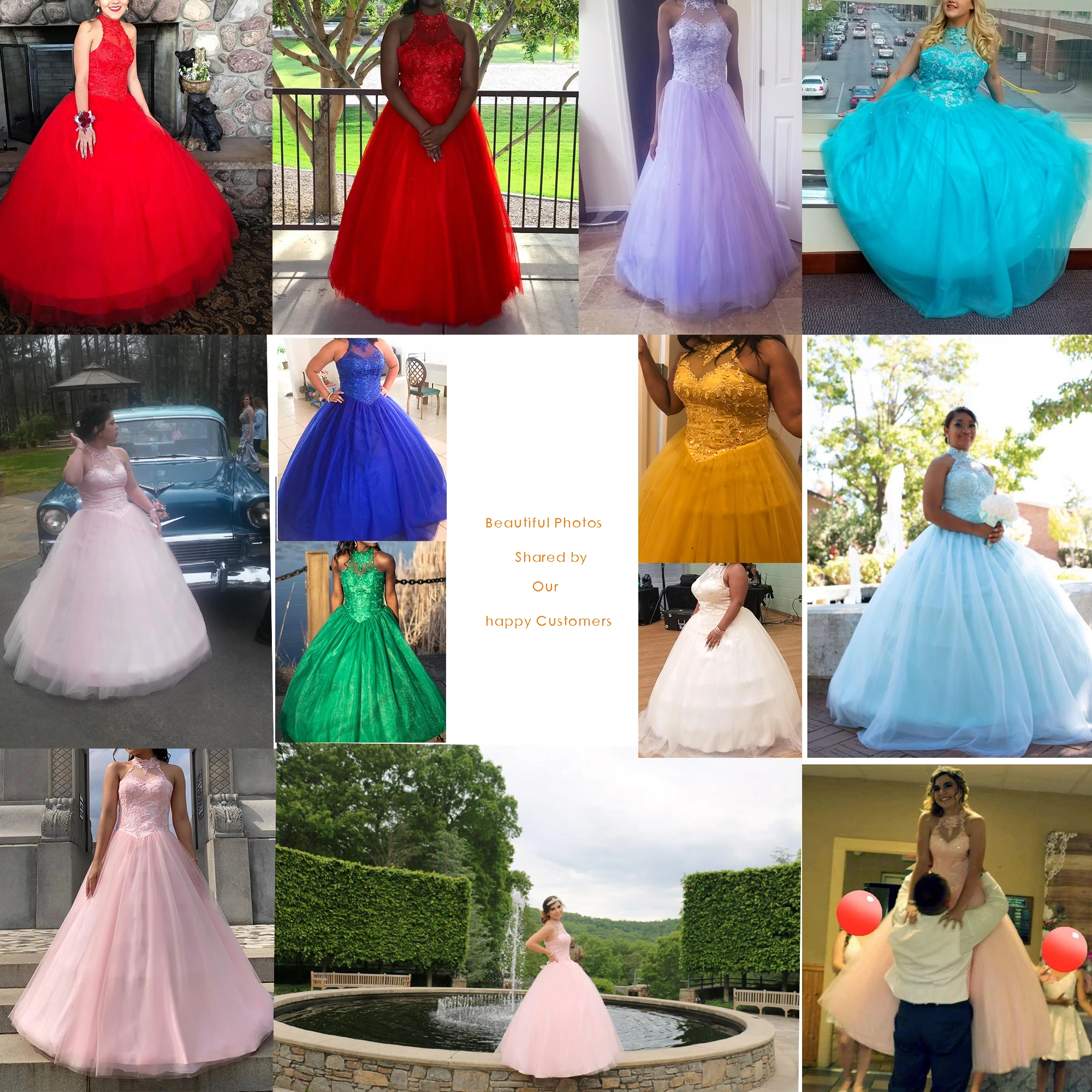 CharmingBridal Beaded Sweet 16 Dresses Puffy Halter Neck Prom Graduation Ball Gown Quinceanera Dress Vestido De Quincea&ntilde;era