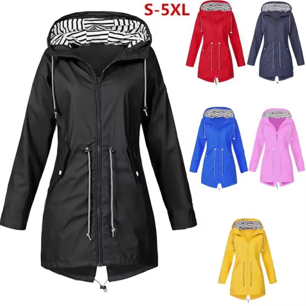 Hiking Clothes Women Womens Waterproof Raincoat Casual Basic Outdoors Trench Lightweight Drawstring Jackets sport jacket