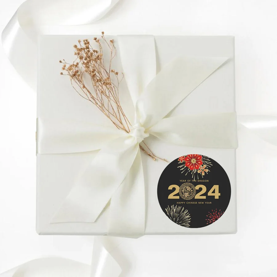 

Happy New Year Round Stickers, New Year Dragon Stickers, Custom Name, 24 Pcs, 45 Pcs, 72Pcs