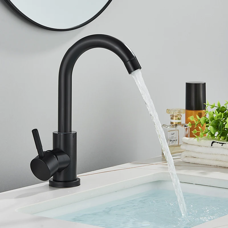 Bathroom Basin Faucet 304 Stainless Steel Hot Cold Wash Mixer Crane Tap 360 Rotation Sink Faucets Single Handle