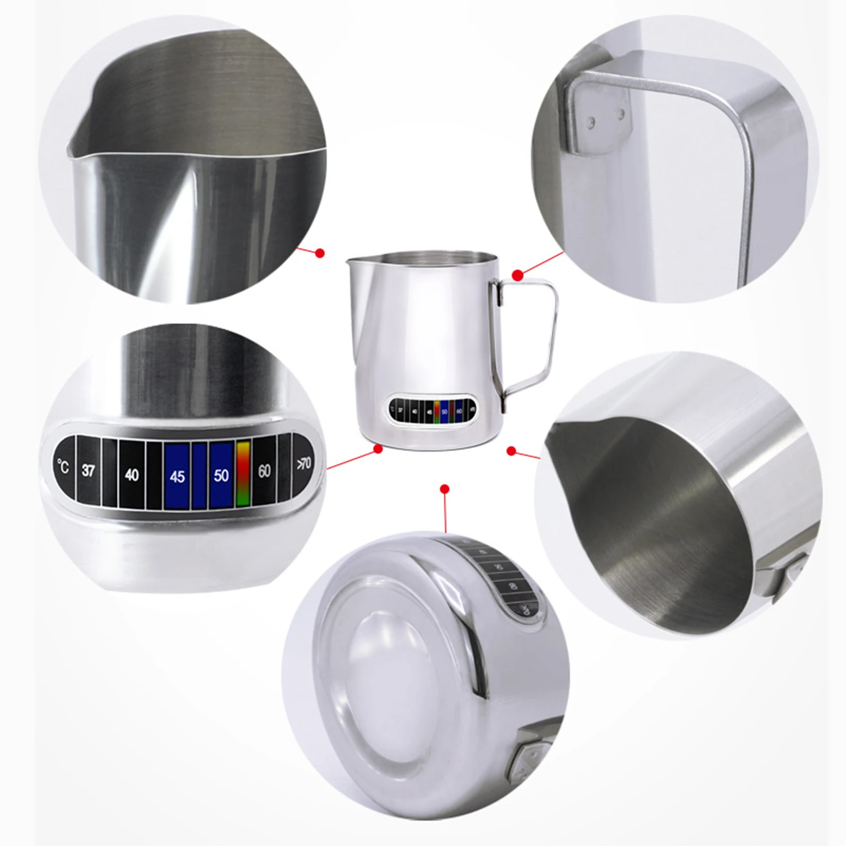 Description Picture 6 of item350/600ML Milk Frothing Pitcher with Temperature Display Stainless Steel Milk Frother Pitcher Jug Cup for Latte Art Barista