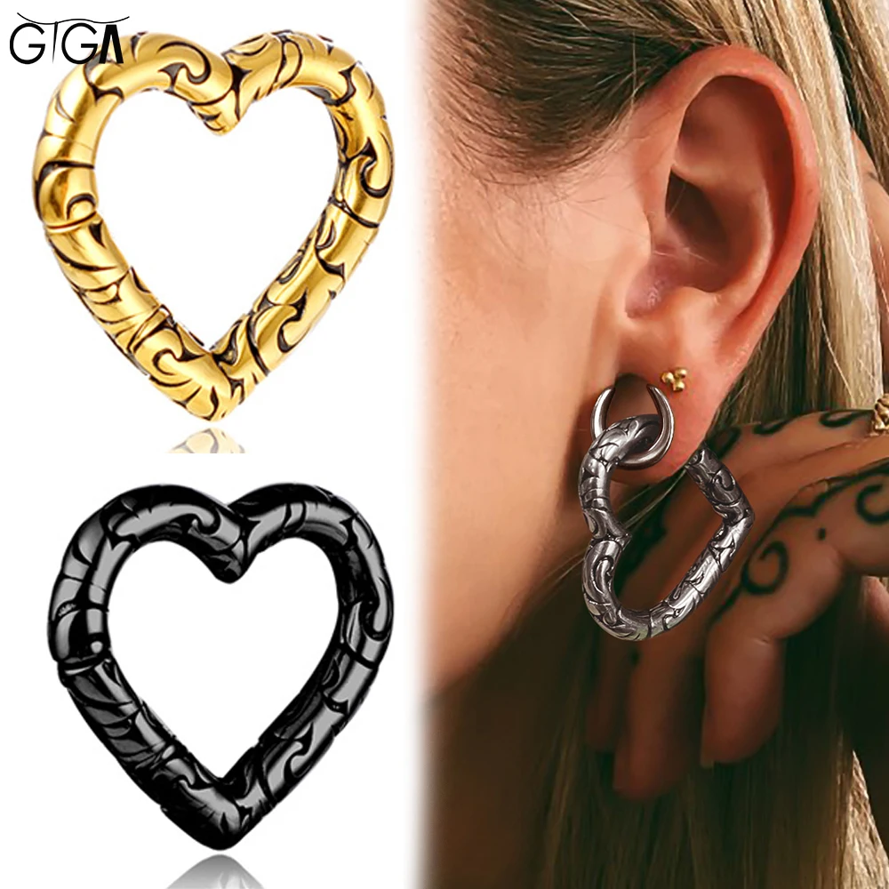 Giga 1/2 Stück 5mm (4g) Herz-Ohrgewichte aus Edelstahl, Magnetischer Ohrdehner, Piercing-Körperschmuck im Punk-Stil