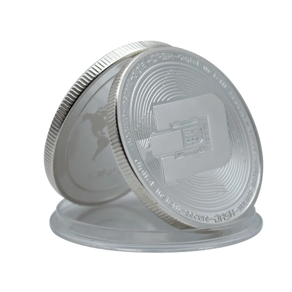 

Holiday Gift DASH Digital Virtual Currency Silver Plated Metal Coin Dark Challenge Coin with Plastic Case Festive Collection