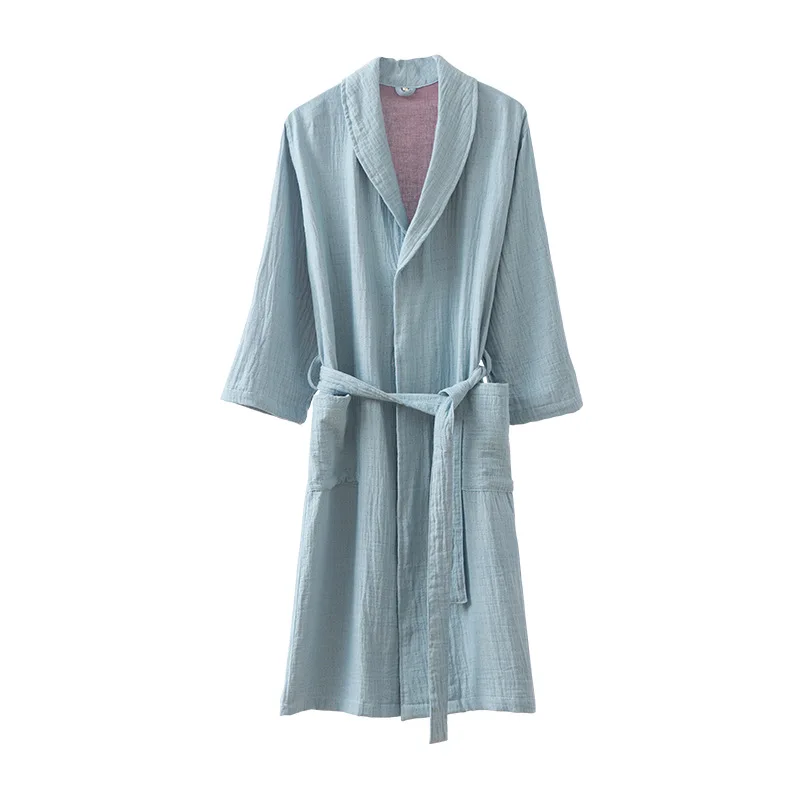 Couples Spring Summer Pure Cotton Double Layer Gauze Bathrobe Thin Dyed Fabric Home Clothing Japanese Style Kimono Robe Pajamas