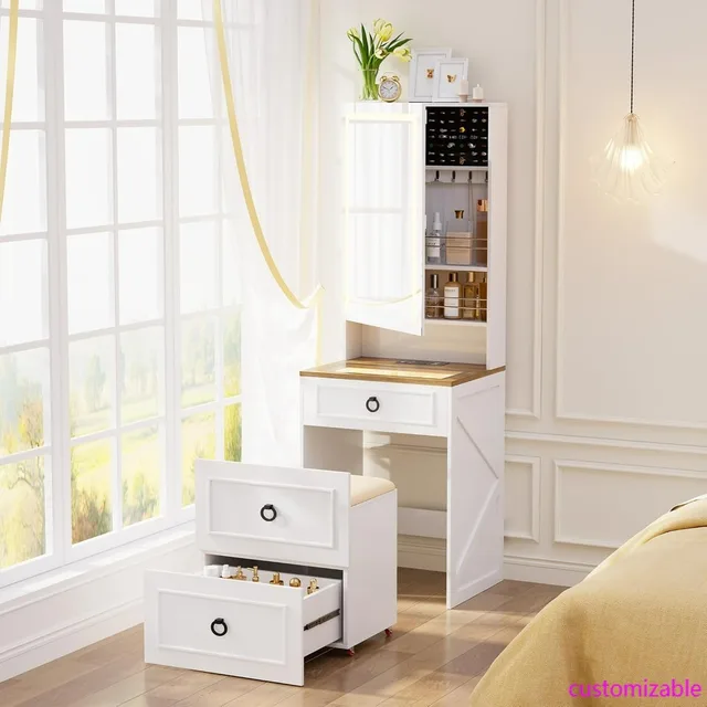 3-in-1 Compact Vanity Desk with Illuminated Mirror and Charging Station, Makeup Vanity Set