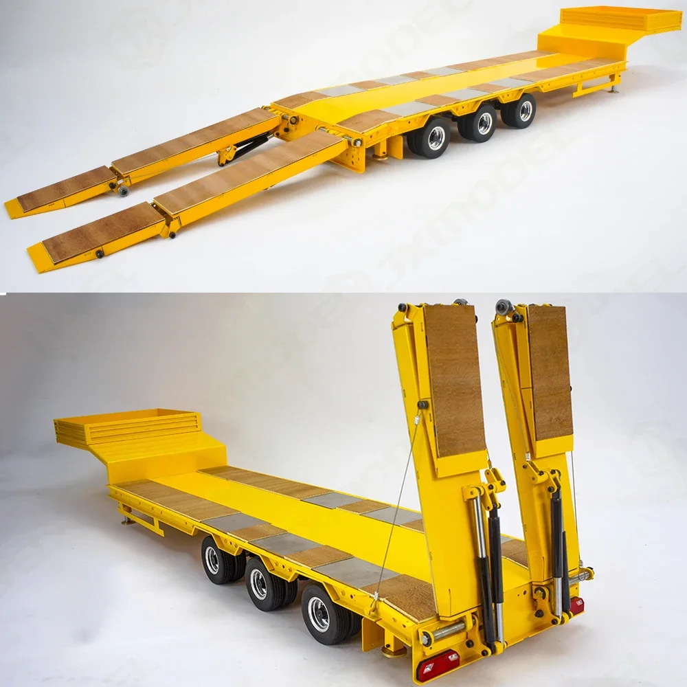 Jxm 1/14 Rimorchio Idraulico Del Bordo Posteriore Del Letto Basso Del Pallet Del Camion A 3 Assi Adatto Per La Testa Del Trattore Tamiya Tutto Il Mate