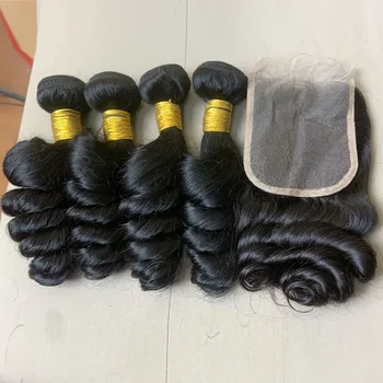 Loose Deep Wave Human Hair Bundles With 4x4 5x5 6x6 HD Transparent Lace Closure Frontal HD Raw Virgin Hair Bundle Hair Extension 1