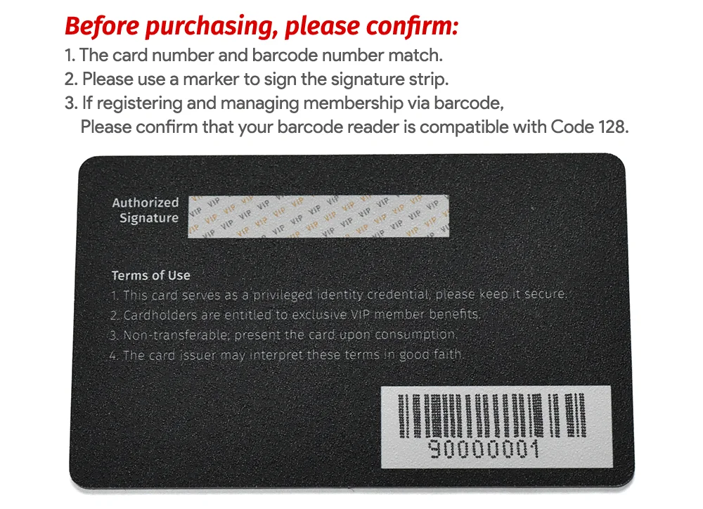 VIP-Mitgliedskarte mit einzigartiger Nummer und Barcode, langlebiges PVC, wasserdicht, ölbeständig, Business-Loyal – Detail 5