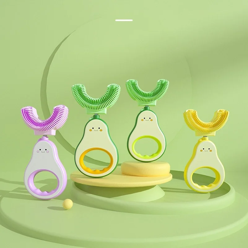 Children 360 Degree U-shaped Toothbrush Boy Girl Silicone Teeth Child Oral Care Tools Kids Avocado Teeth Care Cleaning Teether baby toothbrush baby teeth cleaning tool
