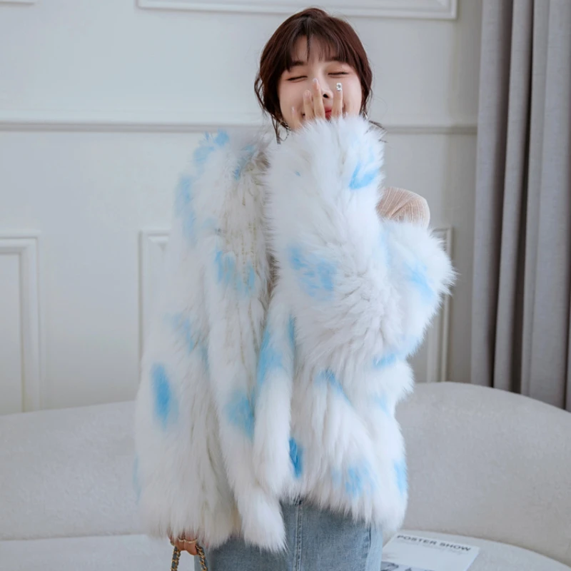 Woven Real Fox Fur Coat Hooded Fashion Young Double-sided Women's Clothing Mid-length Winter Model Knitted Thick Warm Jackets