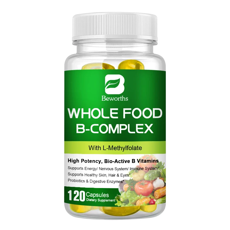 thumbnail image 1 of Cápsulas de complejo de vitamina B de BEWORTHS B1, B2, B3, B5, B6, B7, B12 Suplemento alimenticio integral para el estrés, la energía y el apoyo inmunológico Sin OGM, 1 of 5