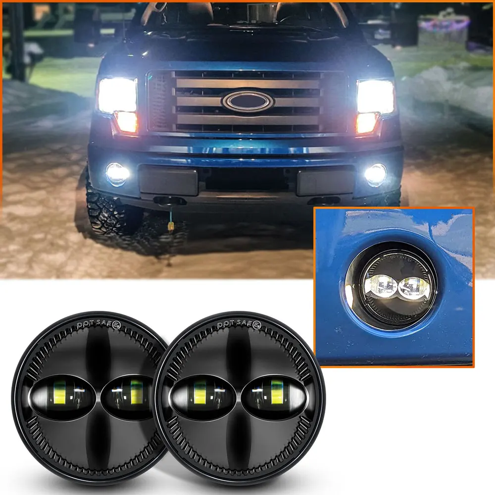 1 PAIR New Round LED Fog Lights For Ford F150 Morimoto 2009-2014 Carlight Waterproof Round Black LED FogLights