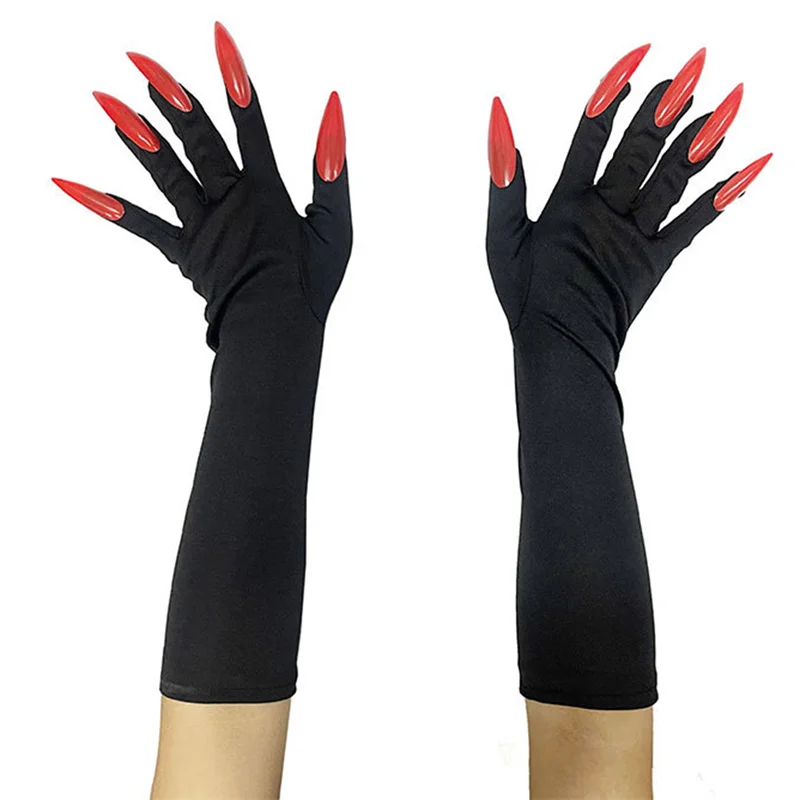 Halloween Gloves Long Section Ghost Claw Dress Up Gloves Fashionable Red Long Nails Cosplay Halloween Funny cosplay gloves