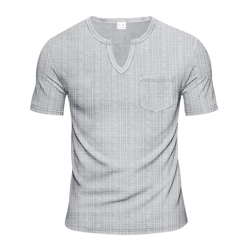 Grenzüberschreitendes, lockeres, atmungsaktives Herren-Sommer-T-Shirt aus Bambus, lässiges Hawaii-Strand-T-Shirt mit V-Ausschnitt und kurzen Ärmeln – Detail 6