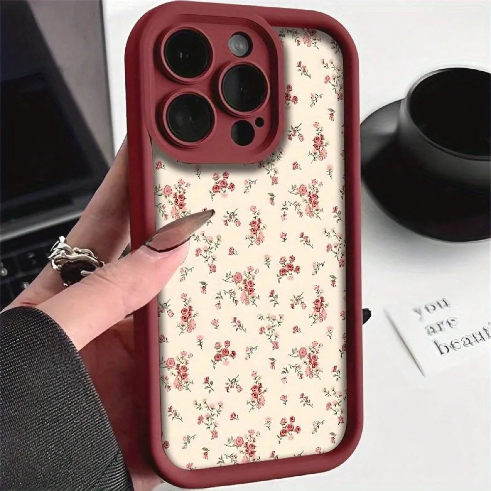 French Romantic Red Floral Pattern iPhone Models 16/16Pro/16Promax/16Plus/15/15Plus/15Pro/15Promax, 14/14Plu