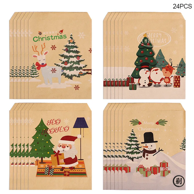 24 stücke Frohe Weihnachten Geschenk Taschen Santa Claus Kraft Papier Süßigkeiten Kekse Tasche Weihnachten Party Gefälligkeiten 2025 Weihnachten DIY Advent kalender – Detail 1