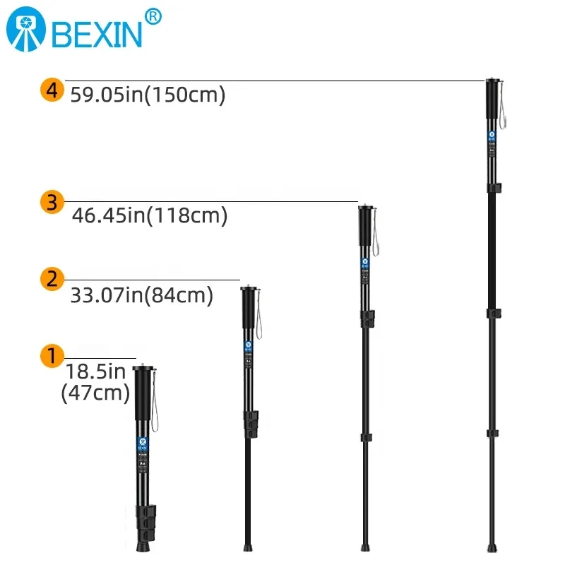 BEXIN P-264 시리즈 휴대용 카메라 모노포드 텔레스코픽 핸드헬드 셀카 어댑터 모노포드 (캐논, 니콘,  카메라, 휴대폰용)