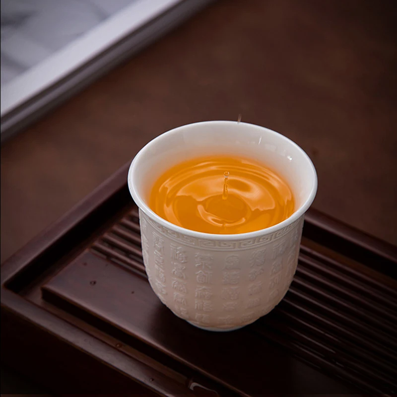 150ml Teacup Jade White Porcelain Cup Heart Sutra Cup Baifu Ceramic Tea Set Supplies Living Room Coffee Table Decoration