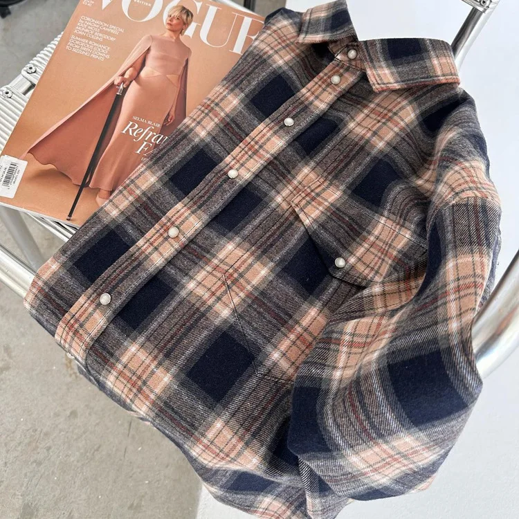 Lapel Autumn 2025 Shirts Outwear Fashion Ladies Contrast Long Sleeve Patchwork Elegant Women Coat Cardigan Female Shirts
