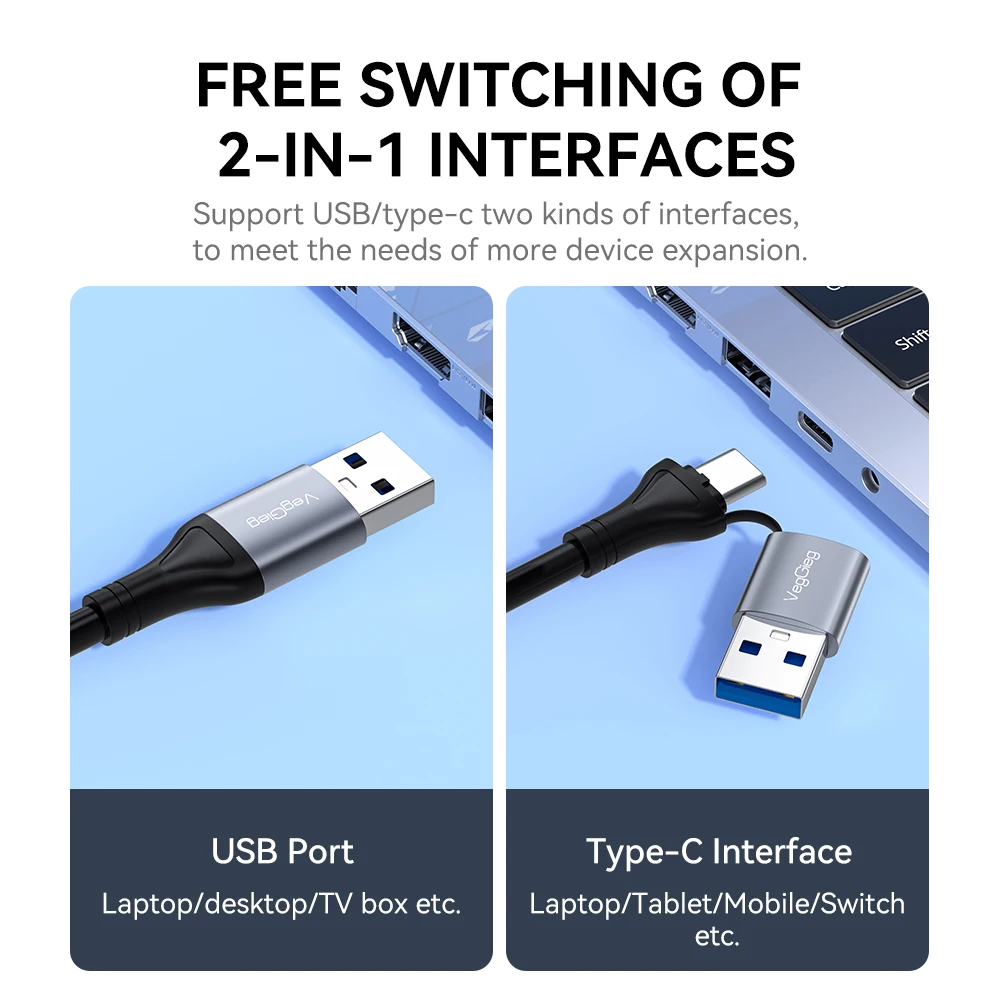 VegGieg USB C/USB 3.0-기가비트 이더넷 어댑터 1000Mbps RJ45 LAN(노트북 PC용 3포트 USB 허브 포함)