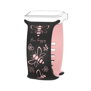 Bee & Flower Pattern Silicone Watch Band - Vibrant Design