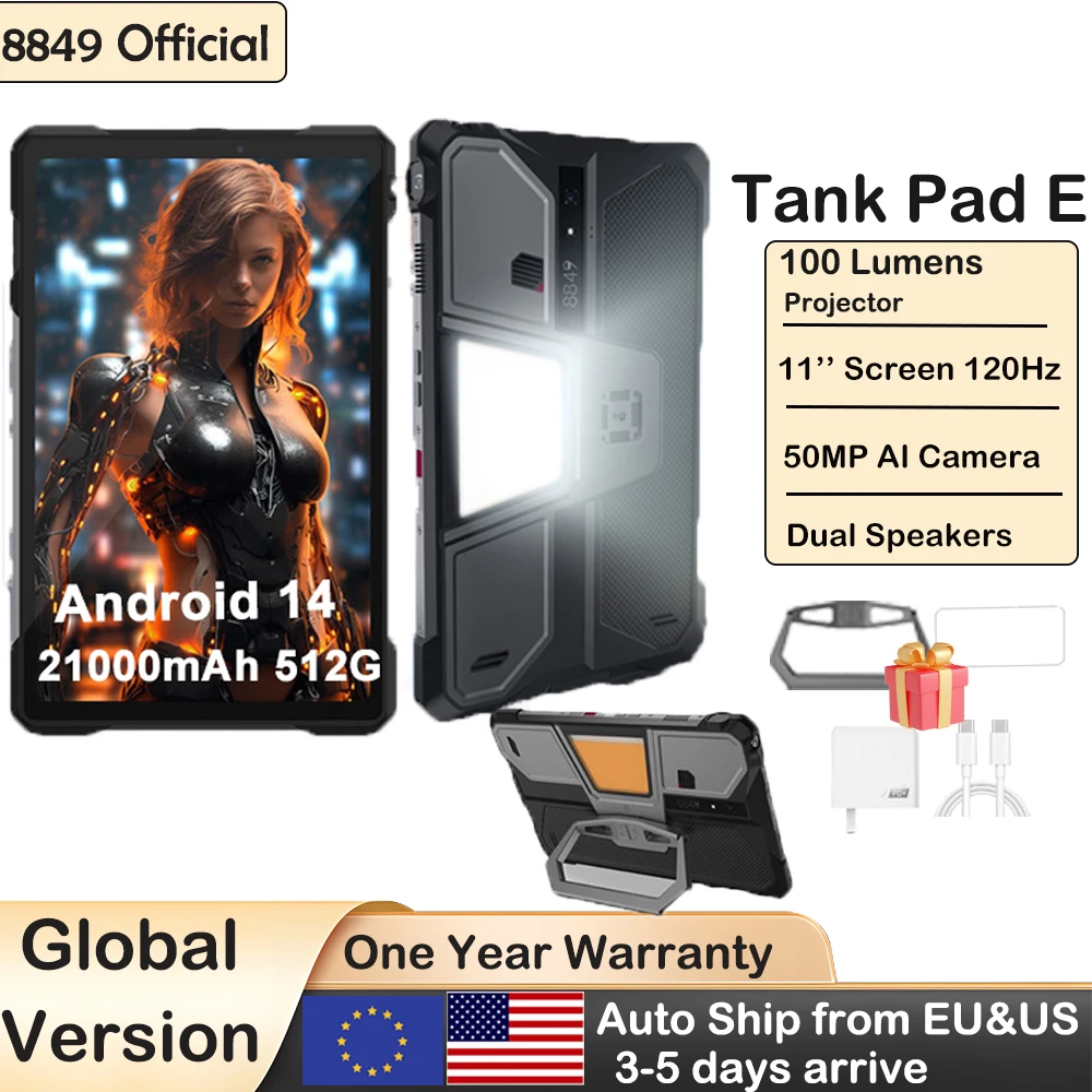 8849 TANK PAD E Unihertz tablette projecteur robuste Android 14 Smartphone 10.95 pouces 120Hz 24GB 512G 21000mAh 50MP 66W tablette de téléphone
