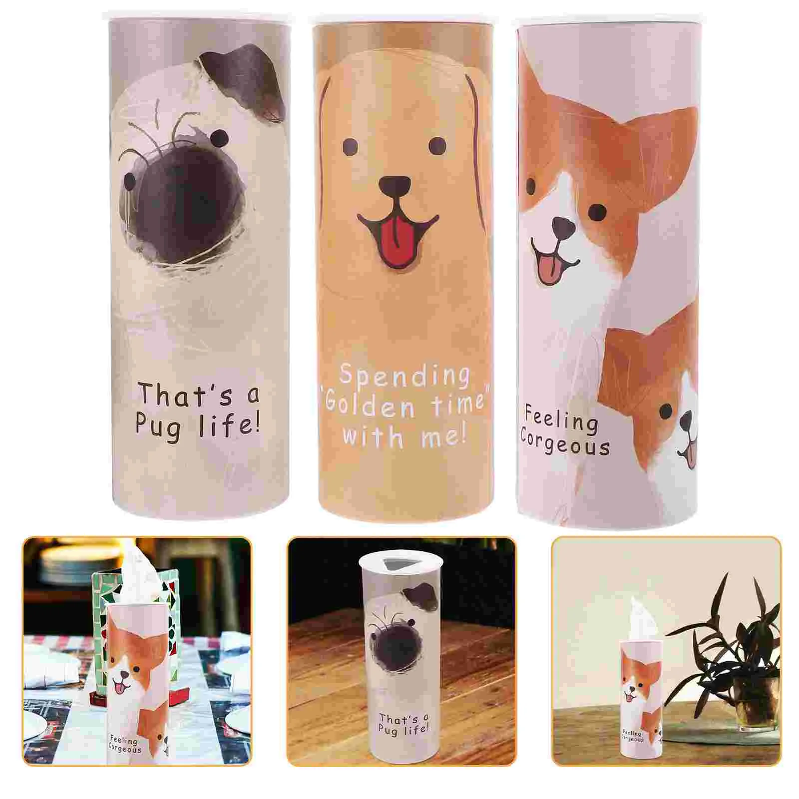 3 Pcs Tubes Cylinder Car Tissues Face For Automotive Printing Portable Facial Paper Napkin Holder Travel Cup