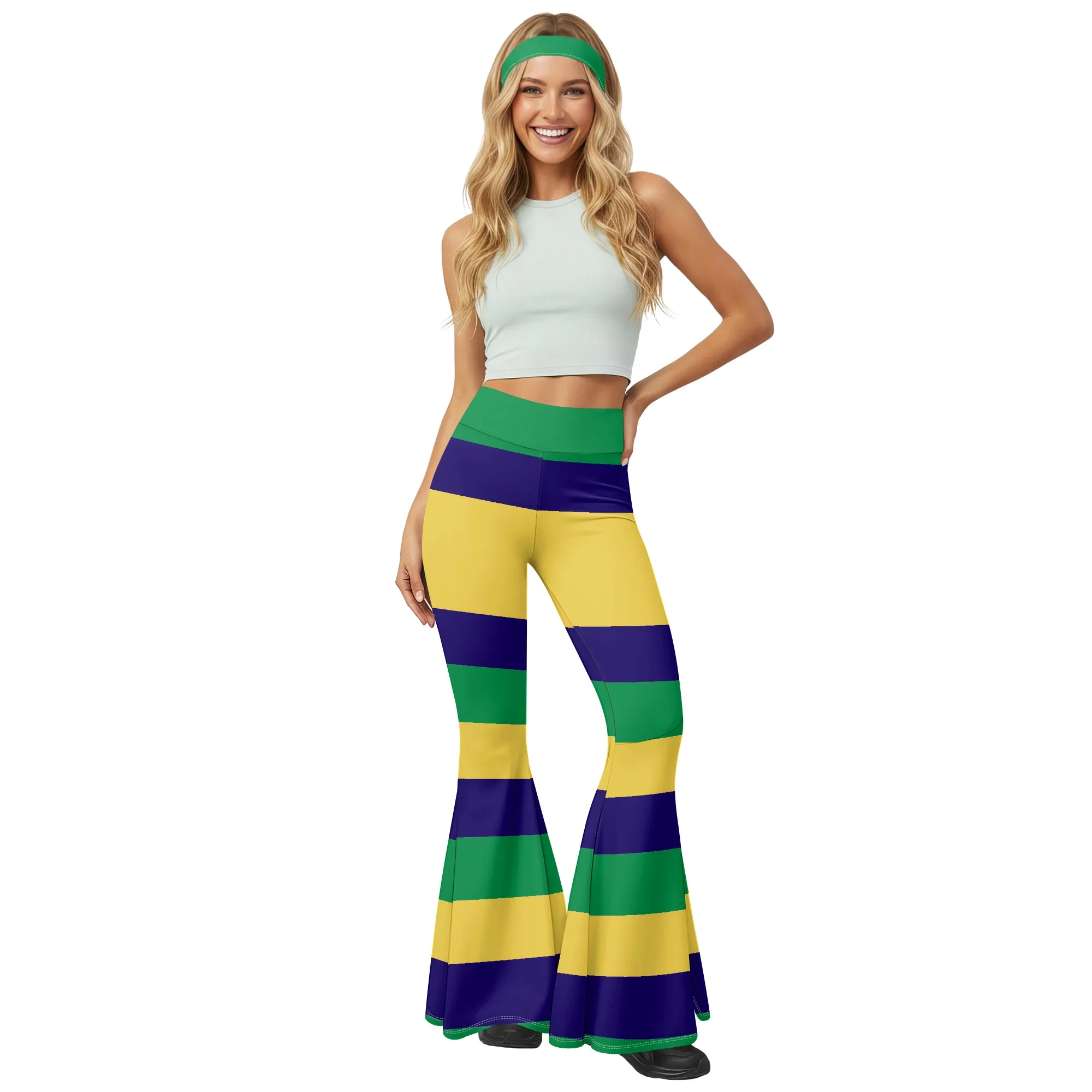 Damen-Freizeithose für Frühling und Sommer mit 3D-Streifenmuster, hochtaillierte, modische Schlaghose. – Detail 4