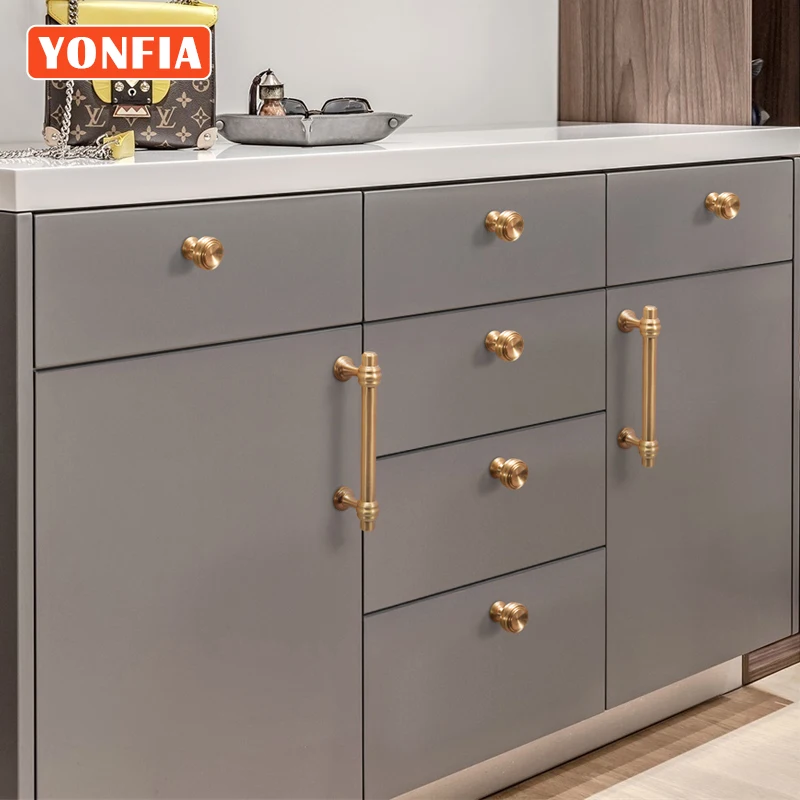 YONFIA 3644BB Brushed Brass Kitchen Cabinet Handles Knob Zinc Alloy Furniture Drawer Handle Wardrobe Closet Pull Handle Gold