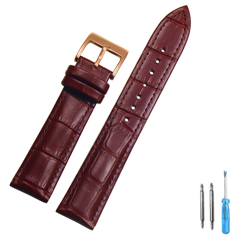 Premium Genuine Leather Watch Strap with Steel Buckle - Includes Tool