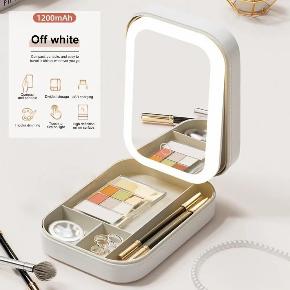 

Jewelry Display Case Led Cosmetic Storage Box with Mirror Usb Charging Capacity Jewelry Organizer for Travel Business Trip Multi