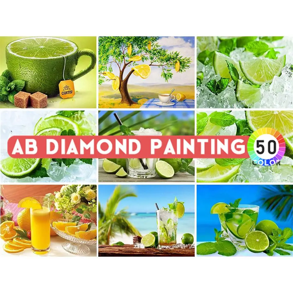 

AB Drills Diamond Painting 5D DIY Fruit Cross Stitch Kit Rhinestone Picture Embroidery Gift Inlaid Mosaic Home Decoration Hobby