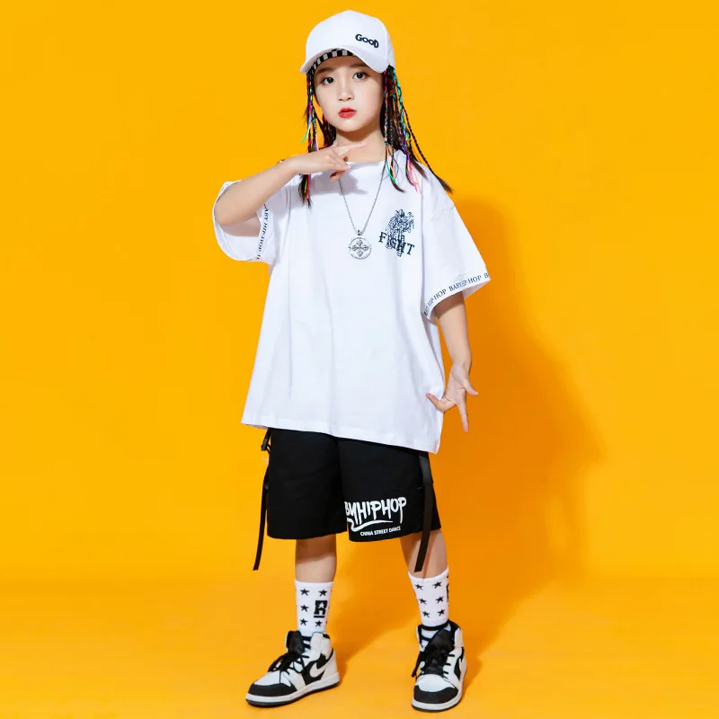 

Kid Hip Hop Clothing Graphic Tee Oversized T Shirt Top Strap Summer Cargo Shorts for Girl Boy Jazz Dance Costume Dancing Clothes