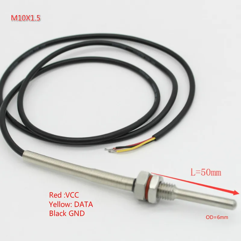 Sonda Di Temperatura PT1000 6X50mm Cavo Gomma Siliconica 5m 3 Fili