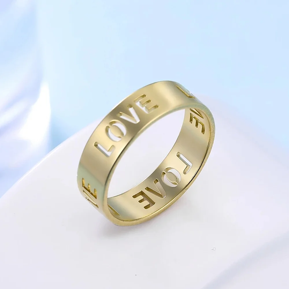 Cooltime Gold Farbe Liebesbrief Frauen Ring Paar Geschenk Edelstahl Ehering Luxus Qualität Schmuck Großhandel