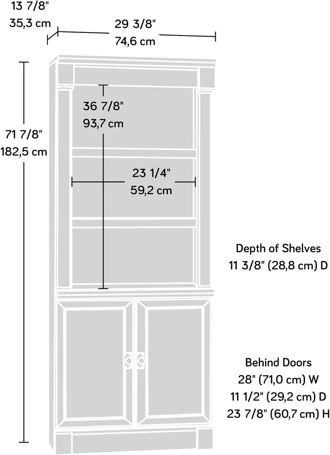 Palladia Library with Doors/Book Shelf, L: 29.37" x W: 13.90" x H: 71.85", Vintage Oak
