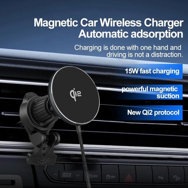 

Qi2 magsafe car wireless charger MPP protocol for iPhone12-15 mini 15W fast charger car stand holder