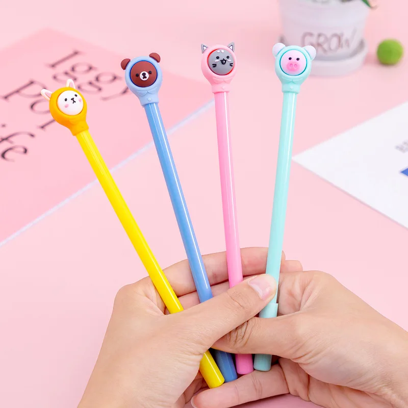 

20 Pcs Cartoon Hooded Animals Cat Rabbit Gel Ink Water Signature Pen/Creative Stationery/Children Student Prize Gift