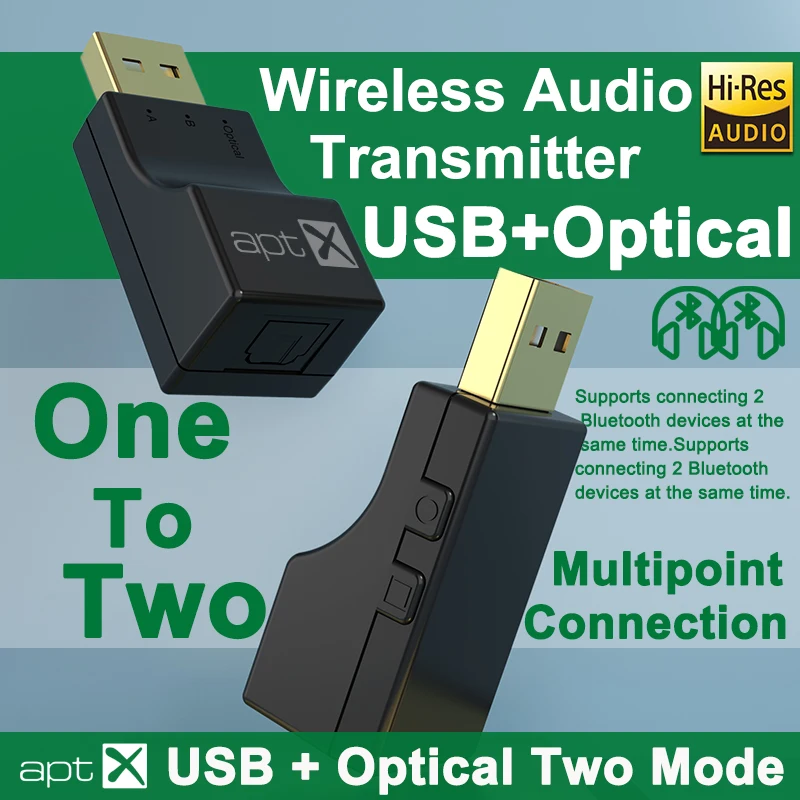 USB Optical Fiber APTX Bluetooth Audio Transmitter aptX-Adaptive/HD/LL Hifi Multi-point For PS4/3 Xbox TV PC