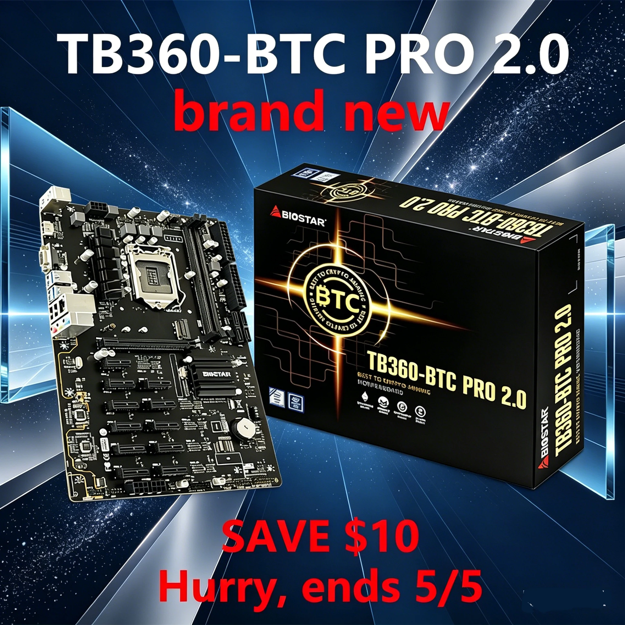 BIOSTAR TB360-BTC PRO 2.0 LGA1151 Mining Motherboard 12 PCIe Slots 8GPU Support 8th 9th Gen IntelCPU DDR4 BTC Ethereum Miner Rig
