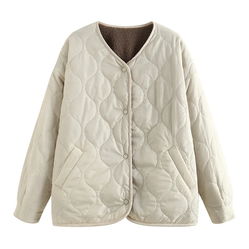 2023 Winter New Thickened Lamb Wool on Both Sides Wear Cotton Suit Coat Female and Thin Lazy Wind Short Cotton Suit Solid Color