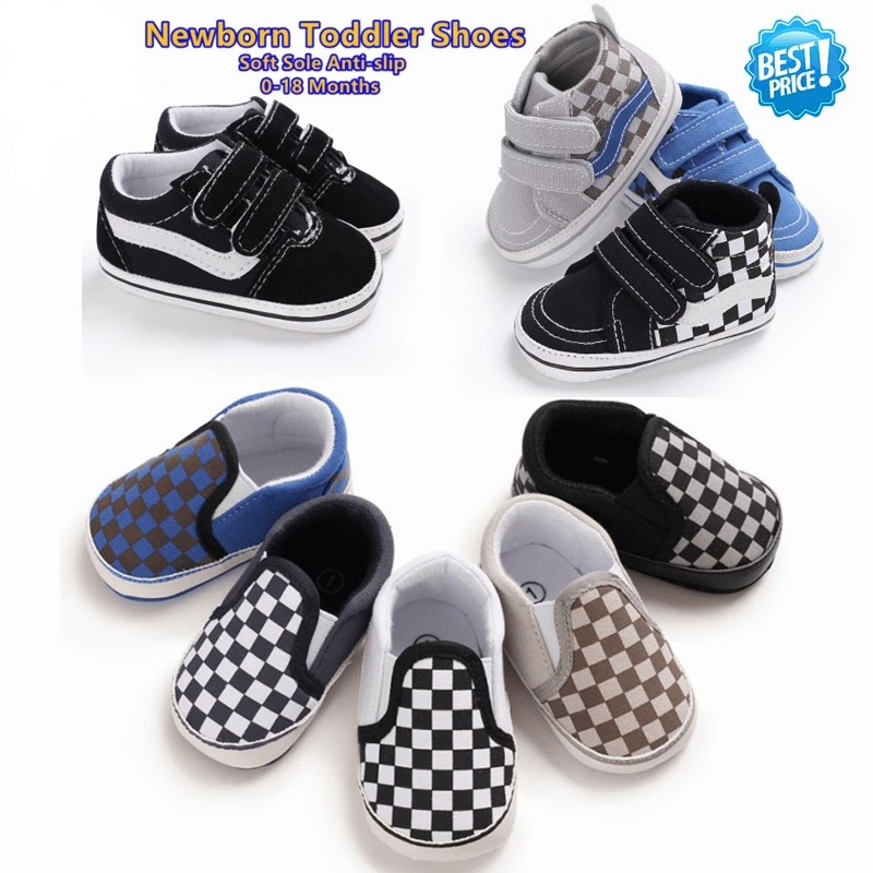 Baby Boys Shoes Plaid Casual Canvas Soft Soled Shoe Medium Top Newborn