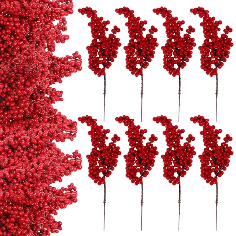Description Picture 2 of item1/30Pcs Artificial Red Berries Branches Christmas Simulation Plants Fake Berry DIY Wreath Xmas Tree New Year Party Decorations