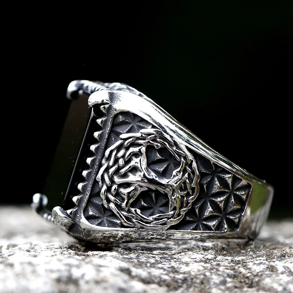 New Stainless Steel Viking Yggdrasi Odin Runes Ring Men Wedding Anels Womens Band Jewelry Gift Anel