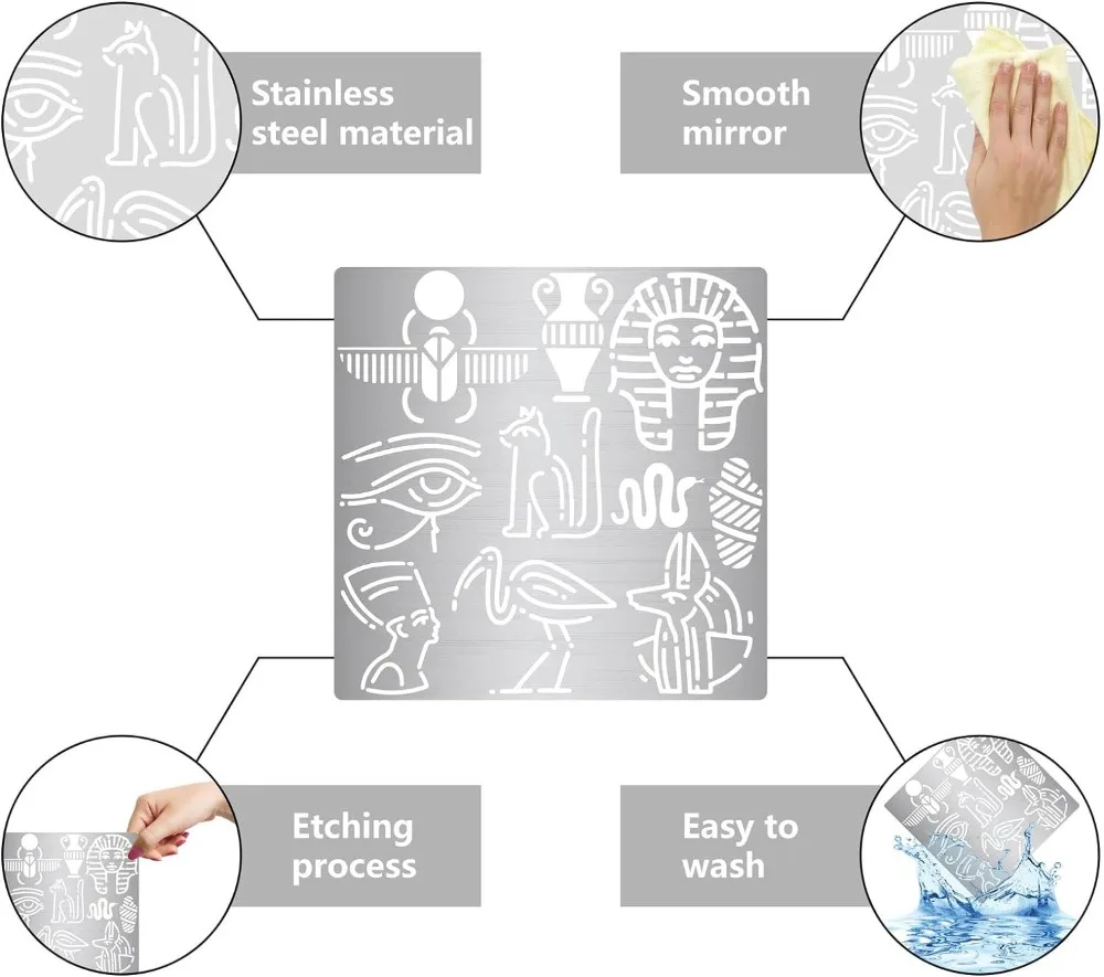 6.3 Cal metalowy szablon symbolu motywu egipt wzór zwierzęcy hieroglify szablony stal nierdzewna wielokrotnego użytku szablon narzędzie do dziennika