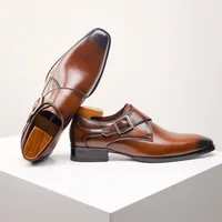 Classic Retro Dress Men Monk Leather Shoes 3