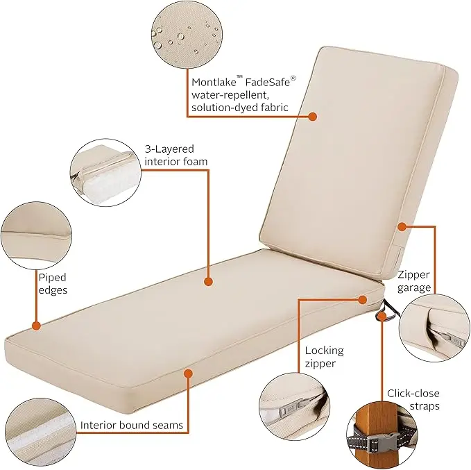 Montlake FadeSafe Water-Resistant 80 x 26 x 3 Inch Patio Chaise Lounge Cushion, Antique Beige, Patio Cushion 6